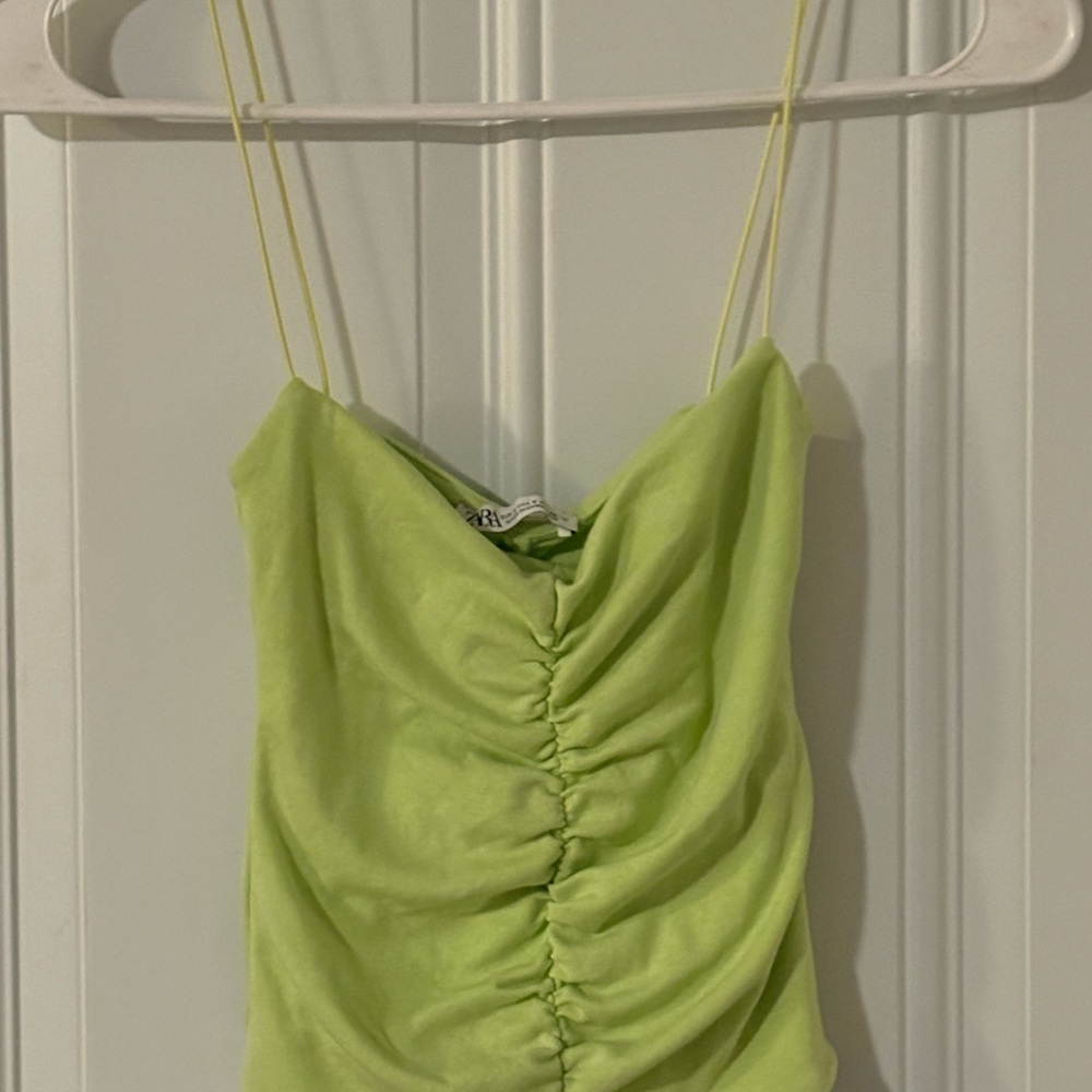 Zara Light Green Ruched Crop Top